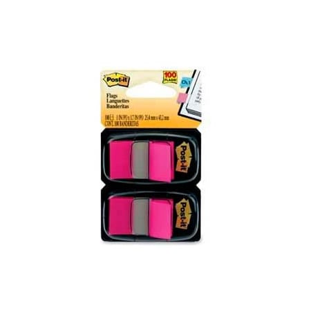 3M Post-it Flags, 1" Wide, Bright Pink, 50 Flags/Dispenser, 2 Dispensers/Pack 680BP2